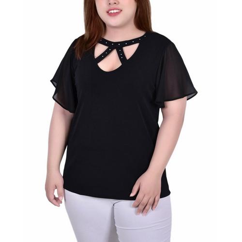 NY Collection Plus Short Flutter Sleeve Top With
