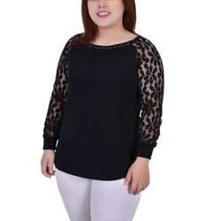 NY Collection Plus Long Lace Sleeve Top