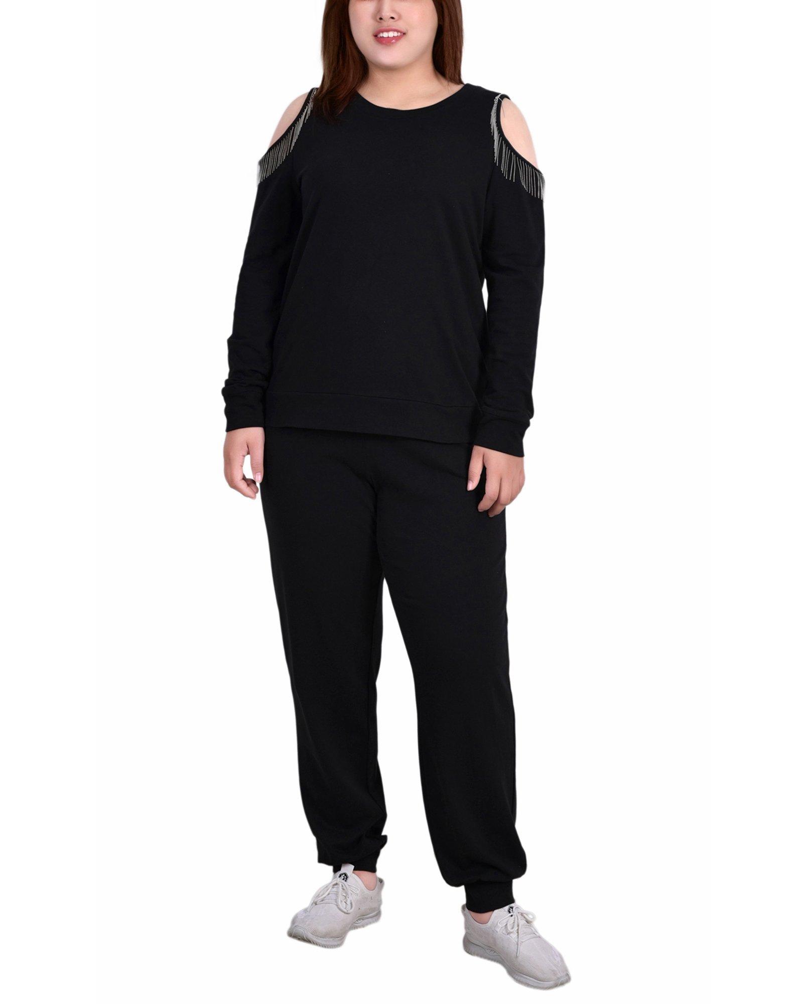 NY Collection Plus Long Sleeve Cold Shoulder Jogger Set