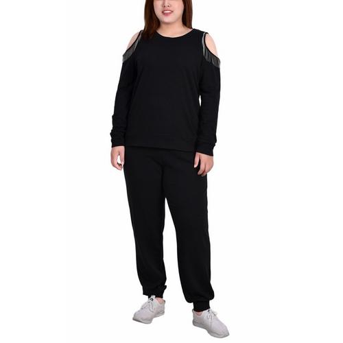 NY Collection Plus Long Sleeve Cold Shoulder Jogger