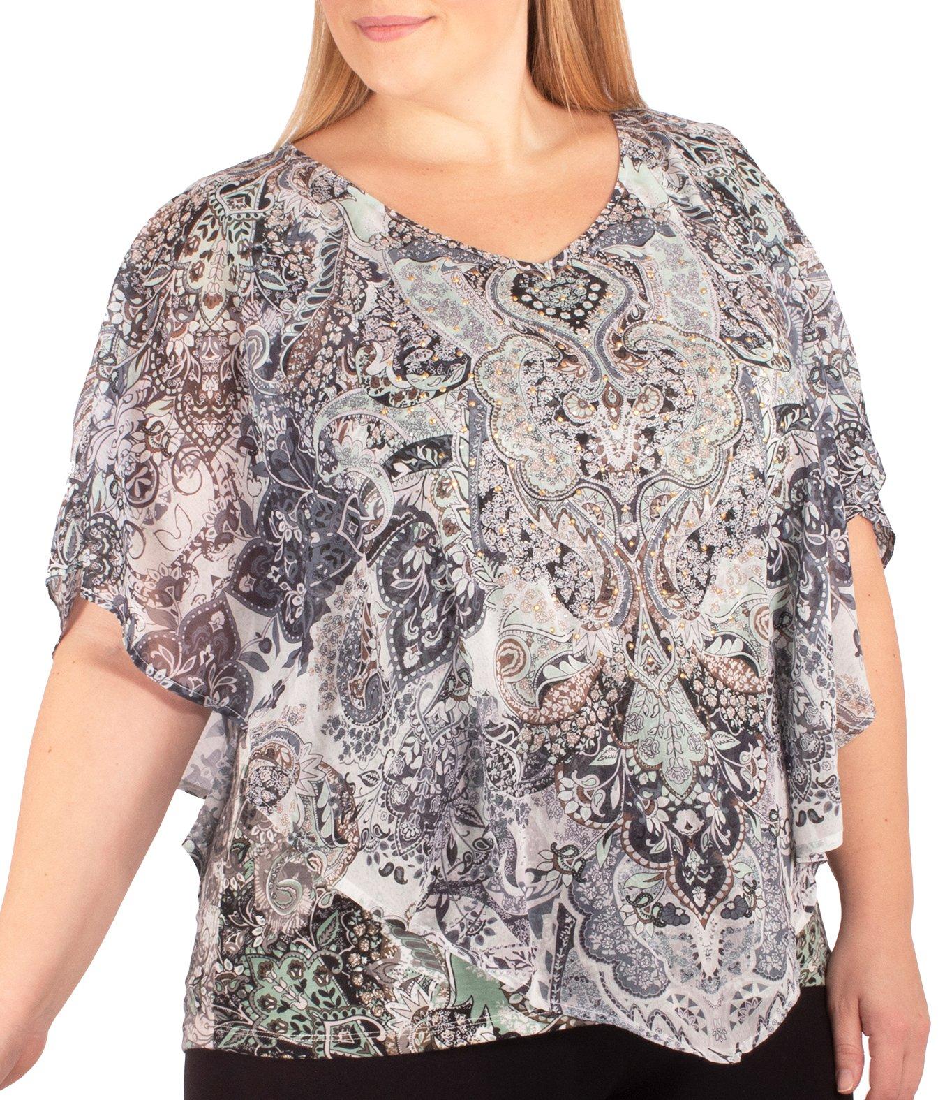 NY Collection Plus Paisley Printed Poncho Top