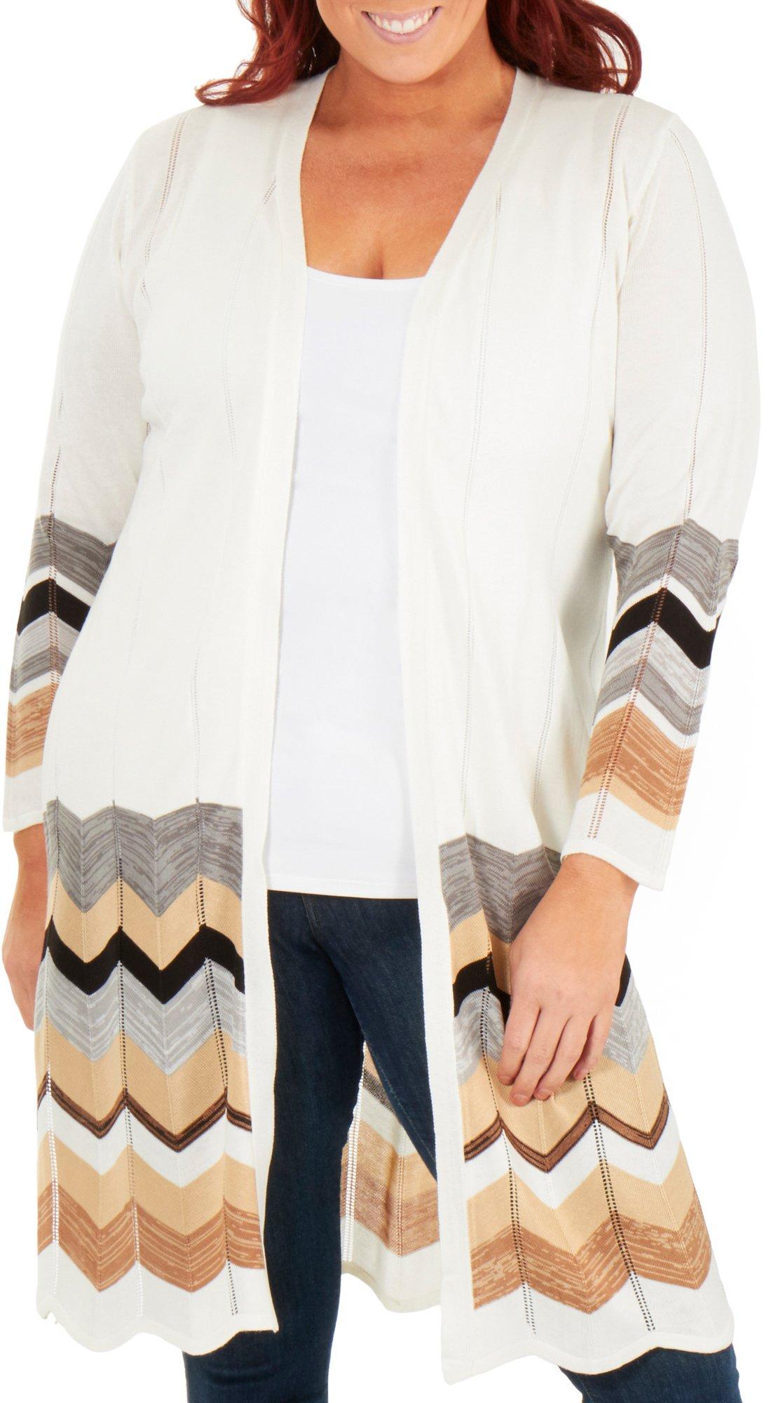 NY Collection Plus Chevron Open Front Cardigan