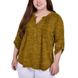 NY Collection Plus 3/4  Sleeve Split Neck Top