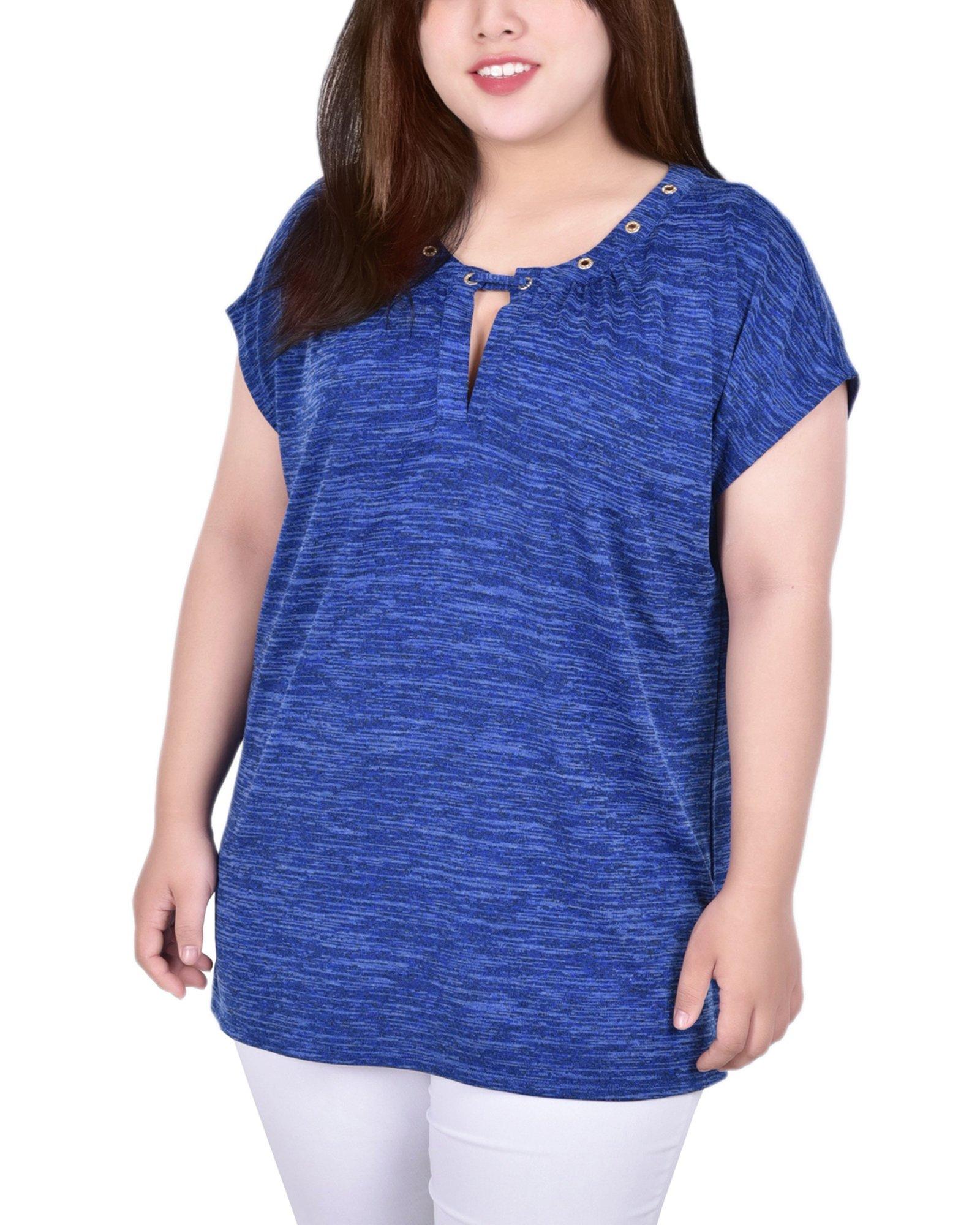 NY Collection Plus Short Extended Sleeve Grommet Knit Top