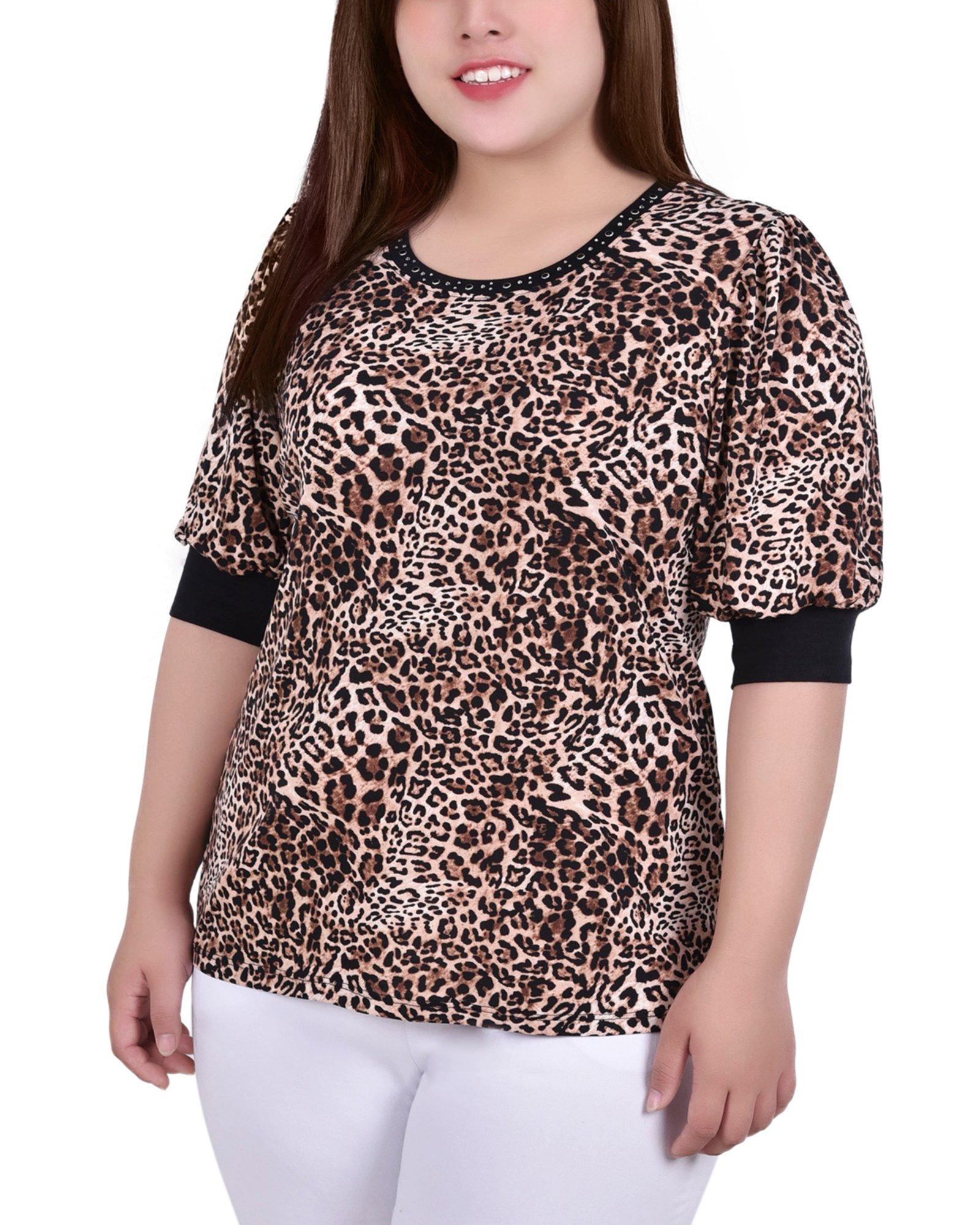 NY Collection Plus Leopard Studded Top