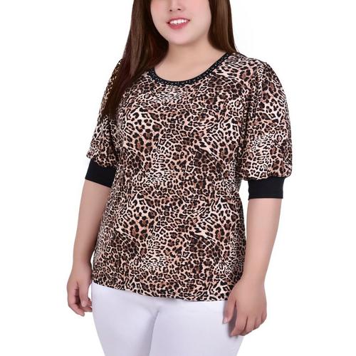 NY Collection Plus Leopard Studded Top