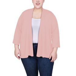 NY Collection Womens Plus Size Solid 3/4 Sleeve Cardigan