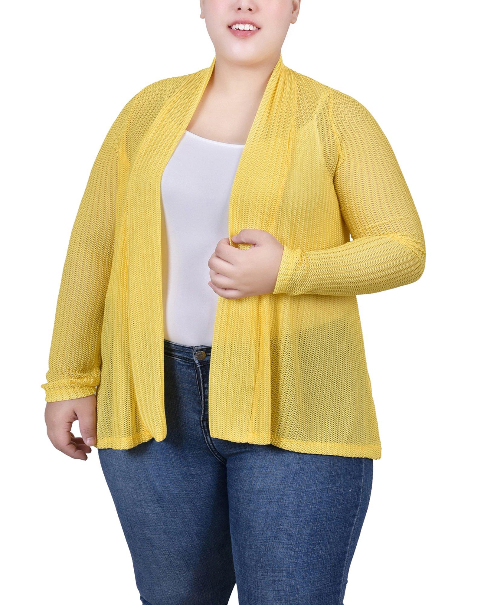 NY Collection Womens Plus Size Open Knit Cardigan