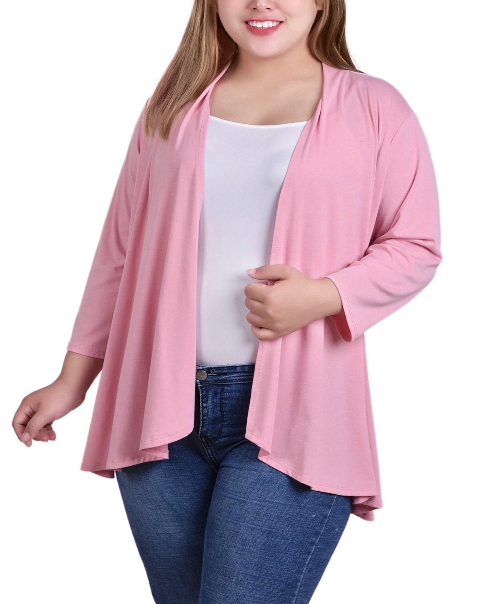 Womens Plus Size 3/4 Sleeve Solid Cardigan