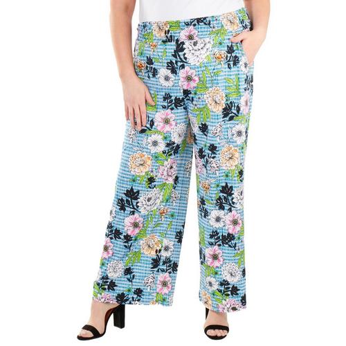 NY Collection Plus Floral Smocked Waistband Pants