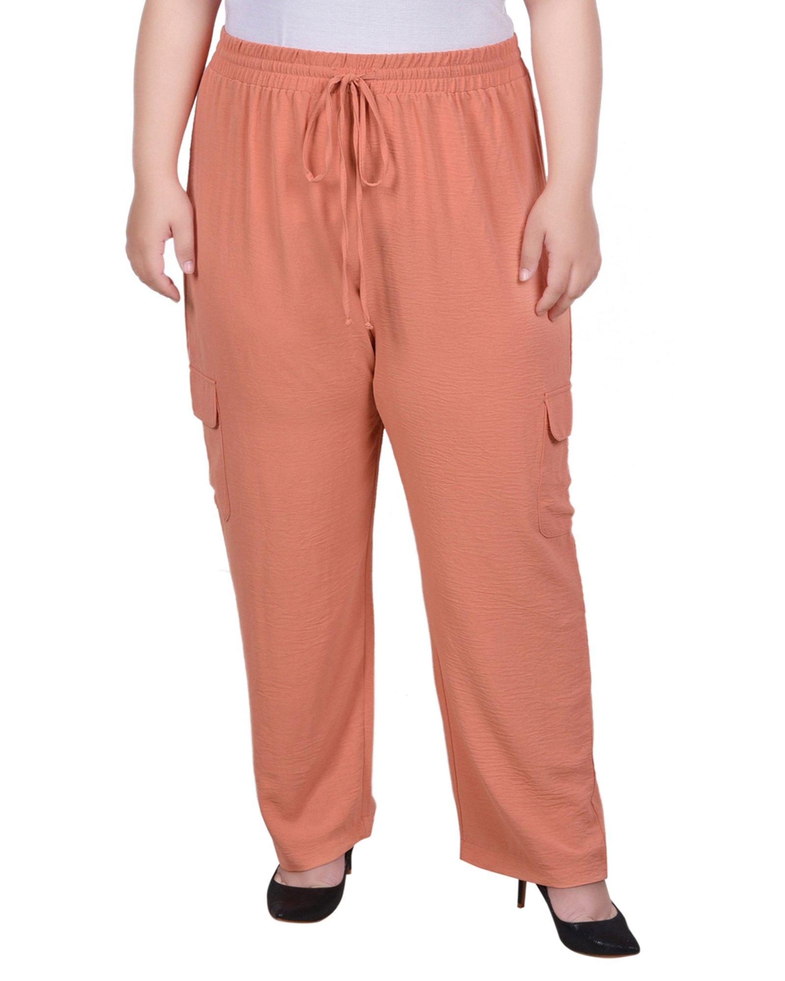 NY Collection Womens Plus Size Long Pull On Cargo Pants