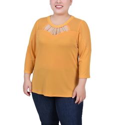 NY Collection Plus 3/4 Sleeve Cutout Neckline Top