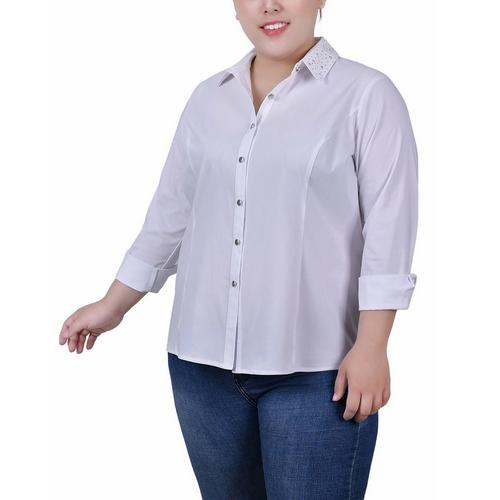 NY Collection Plus Long Sleeve Button Front Blouse