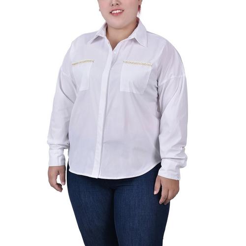 NY Collection Plus Long Sleeve Hidden Placket Blouse