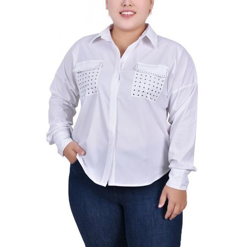 NY Collection Long Sleeve Hidden Placket Blouse With