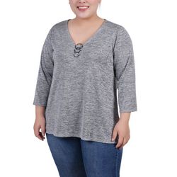 NY Collection Womens Plus Size 3/4 Sleeve 3-Ring Top