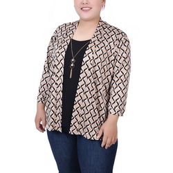 NY Collection Womens Plus Size 3/4 Sleeve Two-Fer Top