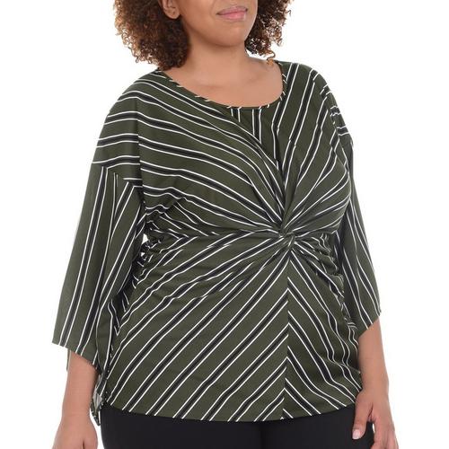 NY Collection Plus Stripe Twist Front Top