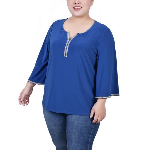 NY Collection Plus Size 3/4 Bell Sleeve Top