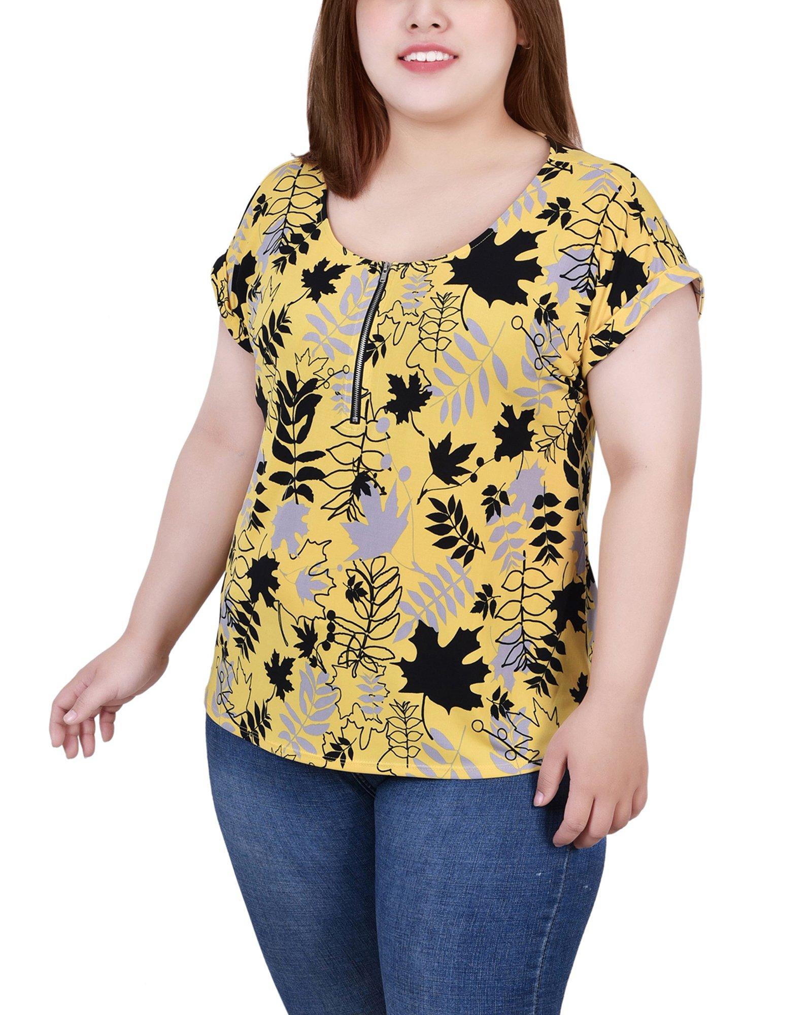 NY Collection Plus Size Short Extended Sleeve Zip Top