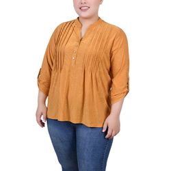 NY Collection Plus Size 3/4 Roll Tab Pullover Top