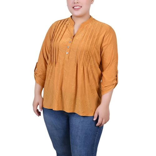 NY Collection Plus Size 3/4 Roll Tab Pullover