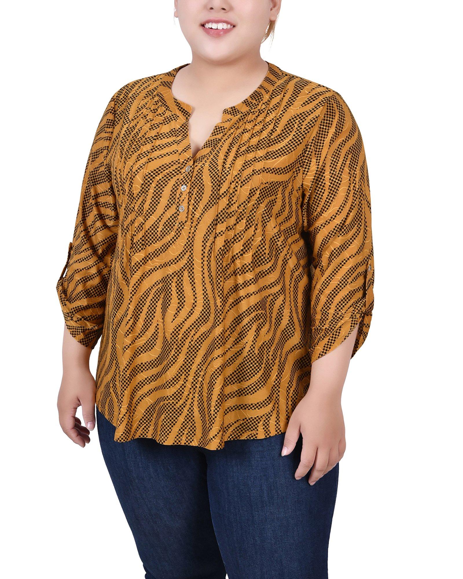 NY Collection Plus Size 3/4 Roll Tap Pullover