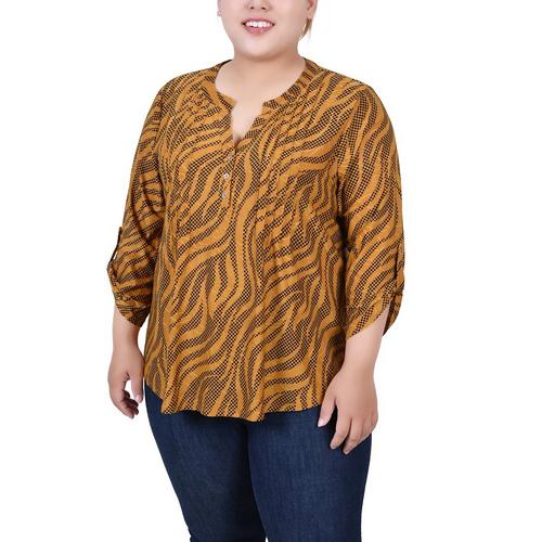 NY Collection Plus Size 3/4 Roll Tap Pullover