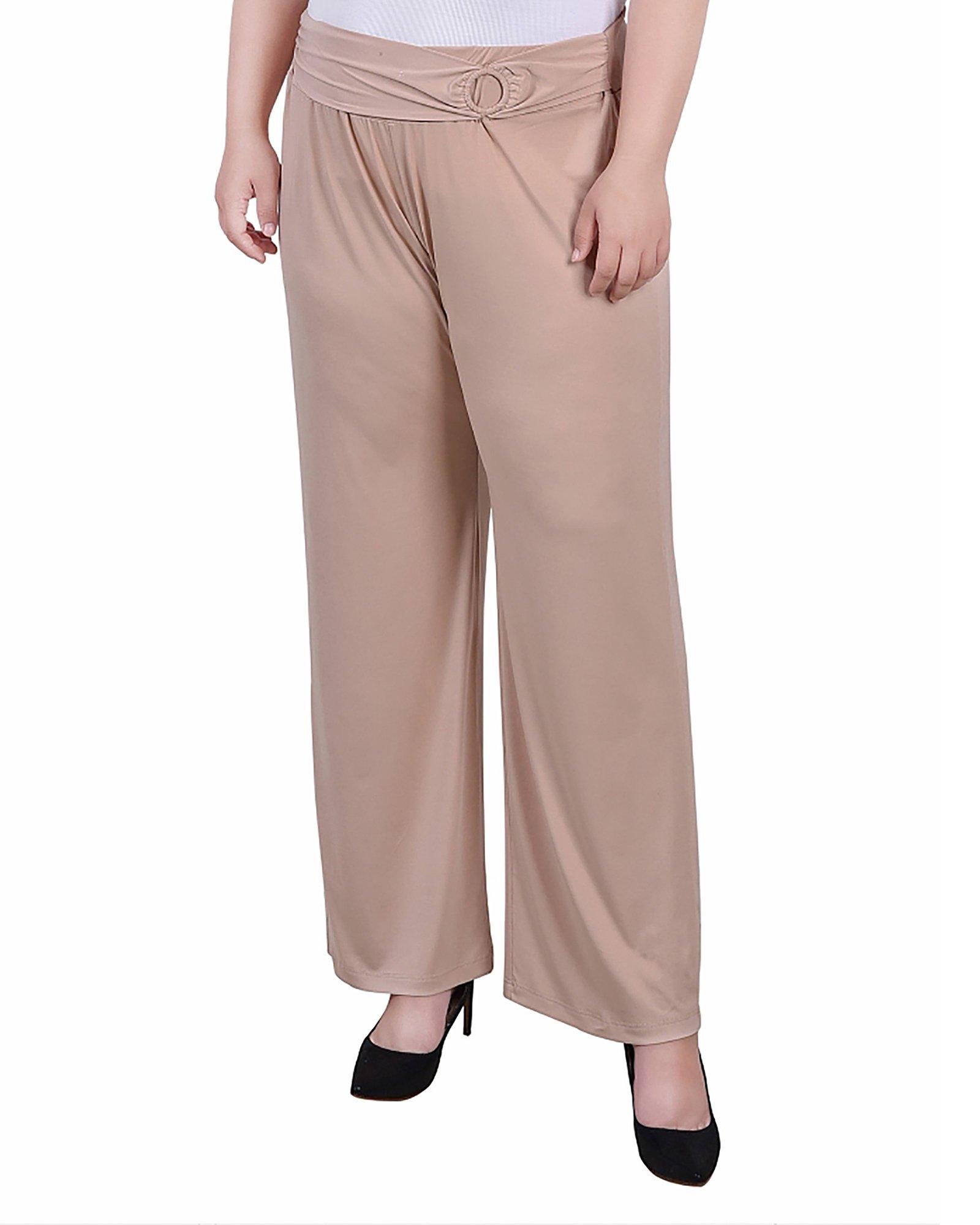 NY Collection Plus Size Cropped Pull On Pants With Sash