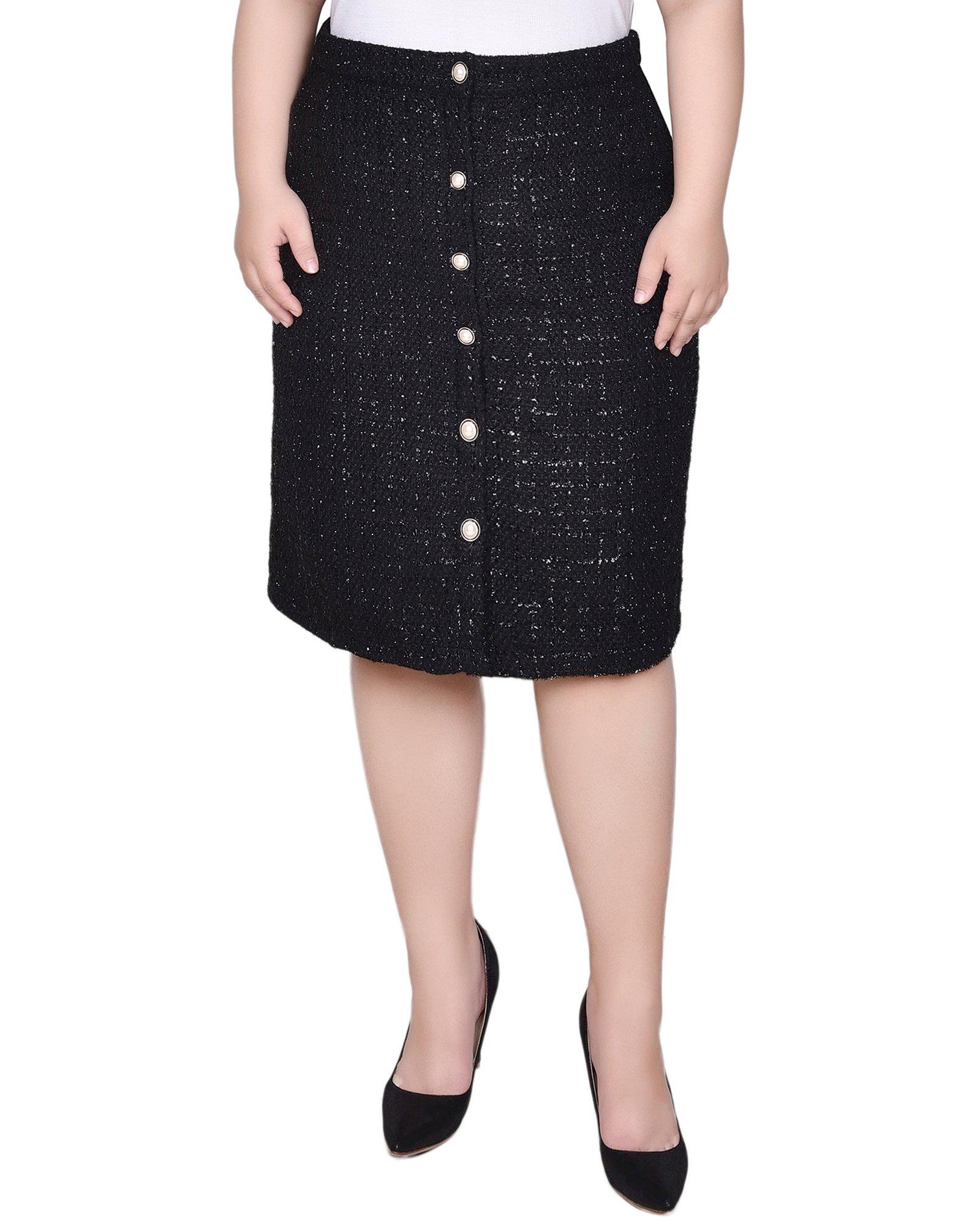 NY Collection Womens Knee Length Slim Tweed Knit Skirt