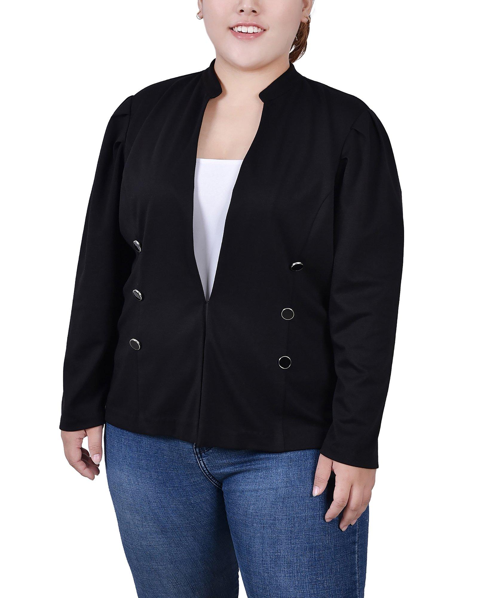 NY Collection Womens Long Puff-Sleeve Ponte Jacket