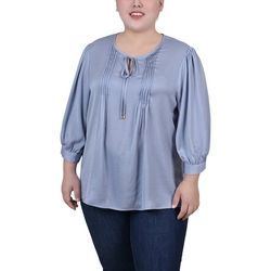 NY Collection Womens Plus Size Elbow Sleeve Satin Blouse