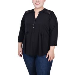 NY Collection Womens Plus Size Rouched Sleeve Pintuck Top