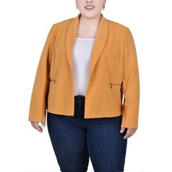 NY Collection Womens Cropped Long Sleeve Crepe Jacket