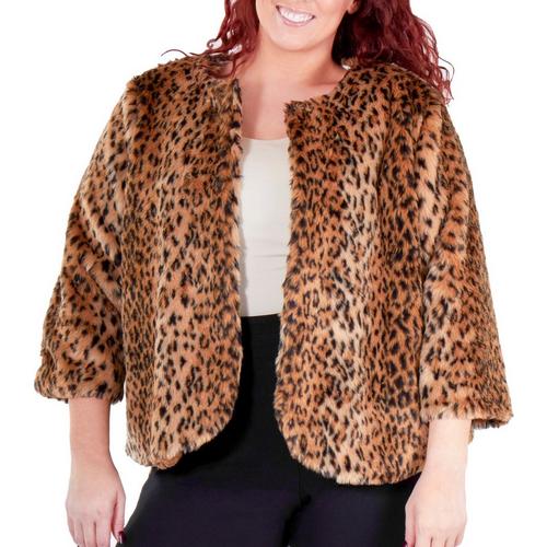 NY Collection Plus Cropped Cheetah Faux Fur Jacket