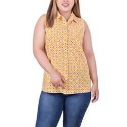 NY Collection Plus Size Sleeveless Button Front Blouse
