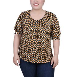 NY Collection Plus Short Balloon Sleeve Top With Hardware