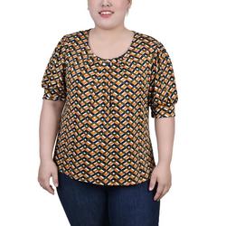 Plus Short Balloon Sleeve Top With Hardware