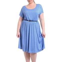 NY Collection Plus Belted Polka Dot A-Line Dress