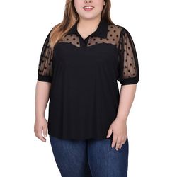 Womens Plus Size Short Sleeve Top With Dotted Mesh