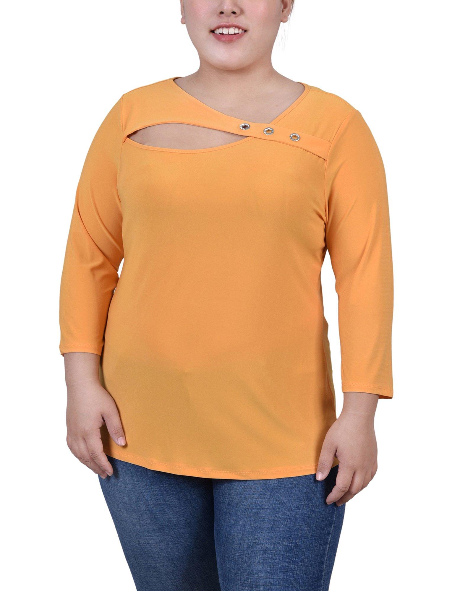 NY Collection Womens Plus Size 3/4 Sleeve Cutout Top