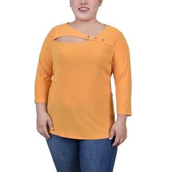 NY Collection Womens Plus Size 3/4 Sleeve Cutout Top