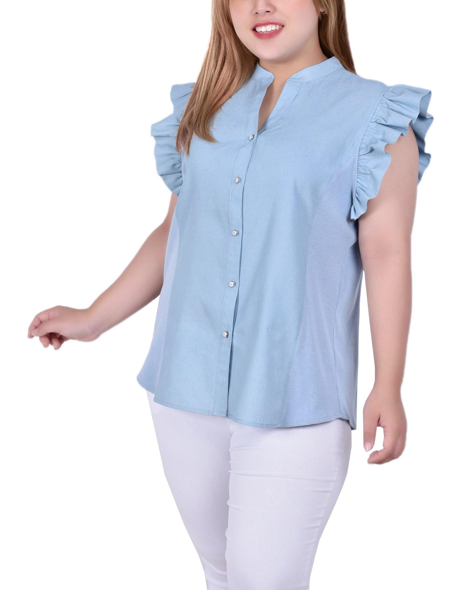 NY Collection Plus Wide Flange Chambray Blouse