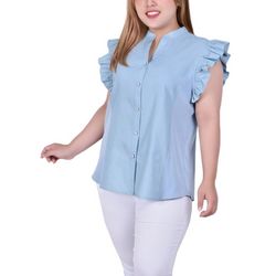 NY Collection Plus Wide Flange Chambray Blouse