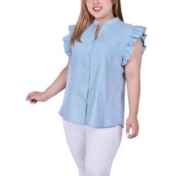 Plus Wide Flange Chambray Blouse