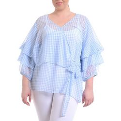 NY Collection Plus Gingham Chiffon Wrap Top