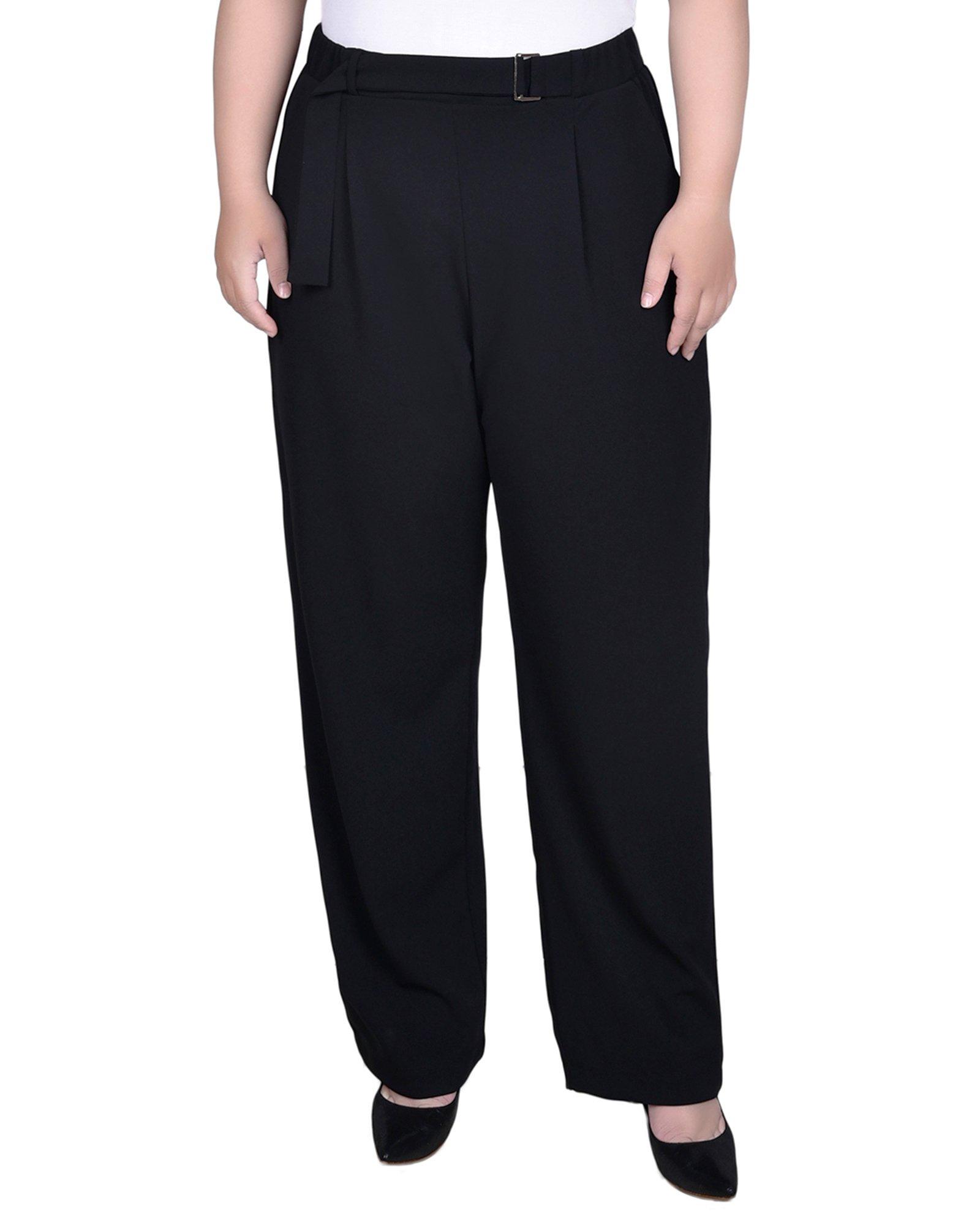 NY Collection Womens Belted Scuba Crepe Pants