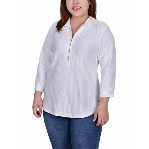 NY Collection Plus Size 3/4 Sleeve Honeycomb Top