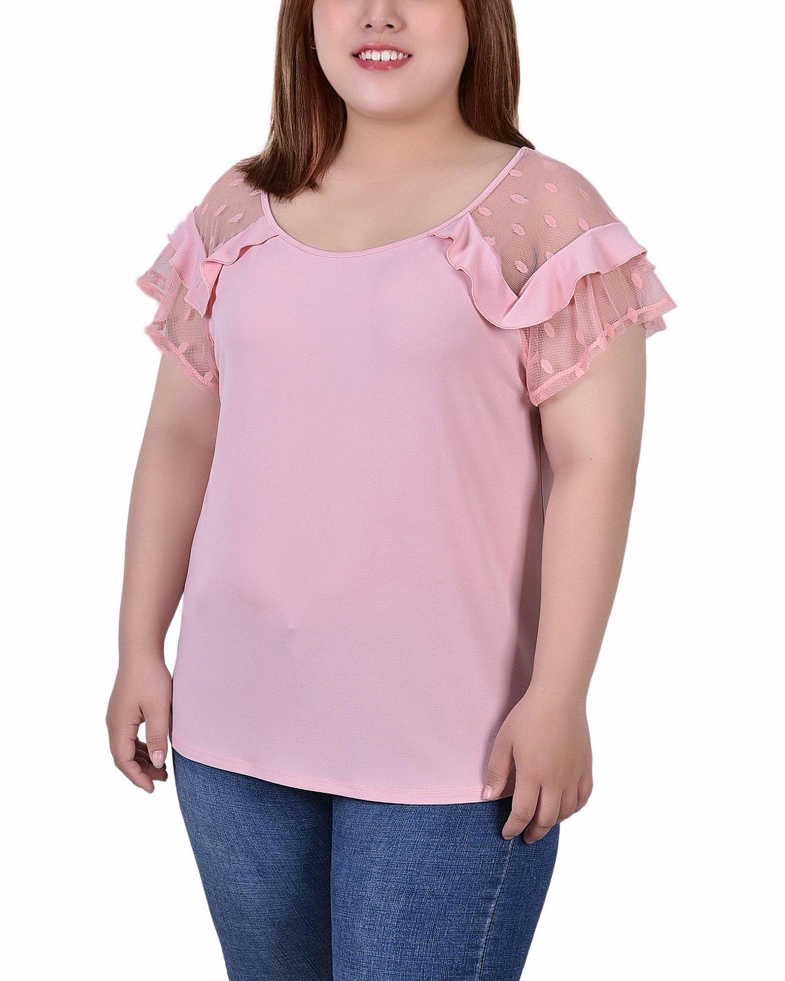 NY Collection Plus Short Dot Sleeve Top