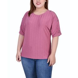 NY Collection Plus Short Sleeve Honeycomb Textured Top